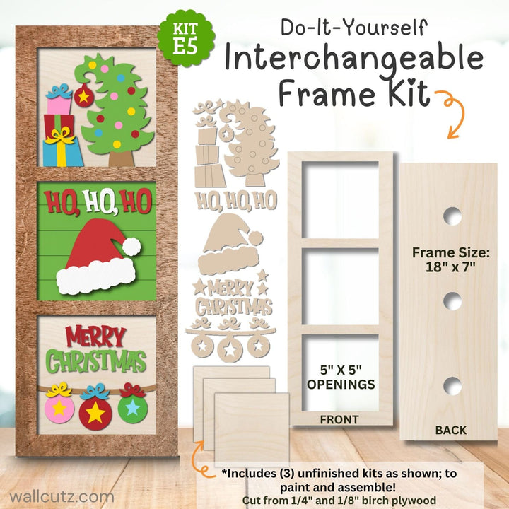 WallCutz  Interchangeable 5" x 5" Kit / Merry HoHo Whimsical Christmas Tree Wood Kit