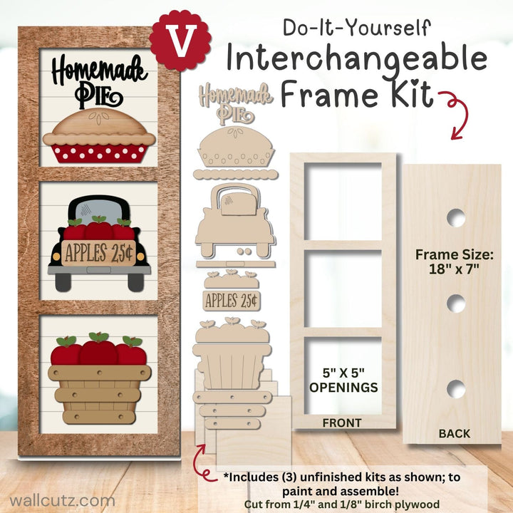 WallCutz  Interchangeable 5" x 5" Kits / Apple Basket and Pie Wood Kit