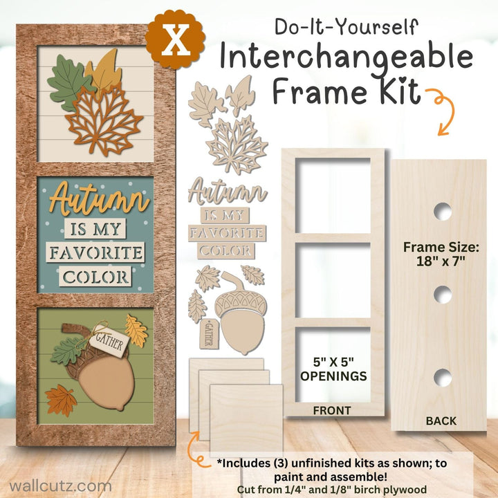 WallCutz  Interchangeable 5" x 5" Kits / Autumn Leaves and Acorn Wood Kit