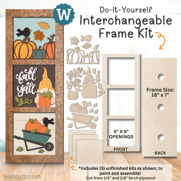 WallCutz  Interchangeable 5" x 5" Kits / Fall Y'All Pumpkin Gnome Wood Kit