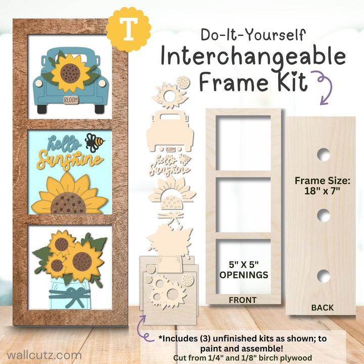WallCutz  Interchangeable 5" x 5" Kits / Hello Sunshine Sunflowers Wood Kit