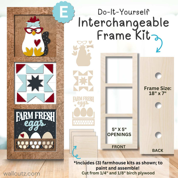 WallCutz  Interchangeable 5" x 5" Kits / Set (E) Chicken Farm Wood Kit