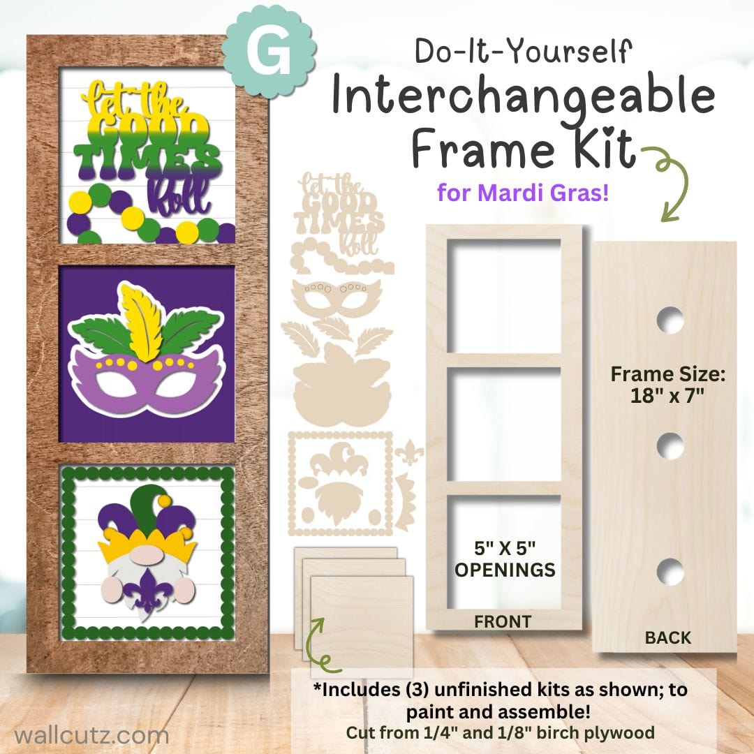WallCutz  Interchangeable 5" x 5" Kits / Set (G) Mardi Gras Wood Kit