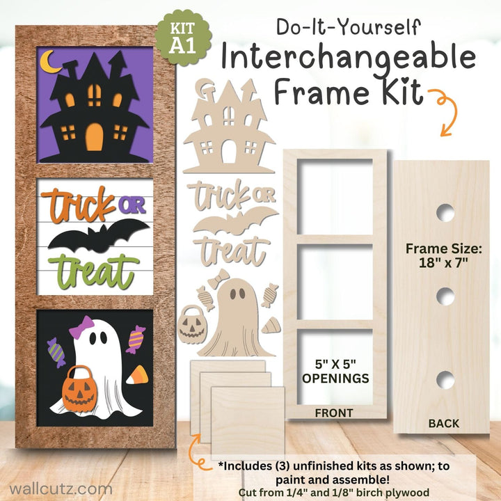 WallCutz  Interchangeable 5" x 5" Kits / Trick or Treat Halloween Kit Wood Kit
