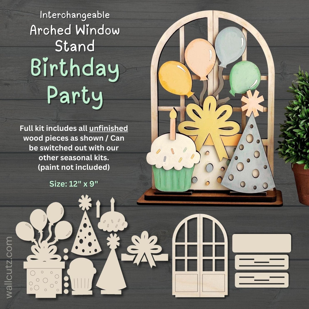 WallCutz  Interchangeable Arched Window / Birthday Party Set Wood Kit