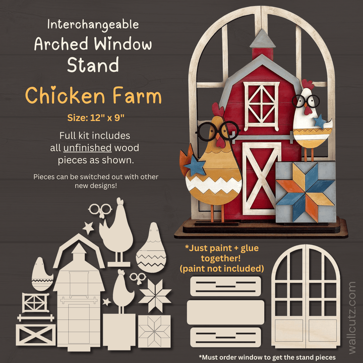Chicken farm and barn interchangeable arched window wood kit by WallCutz