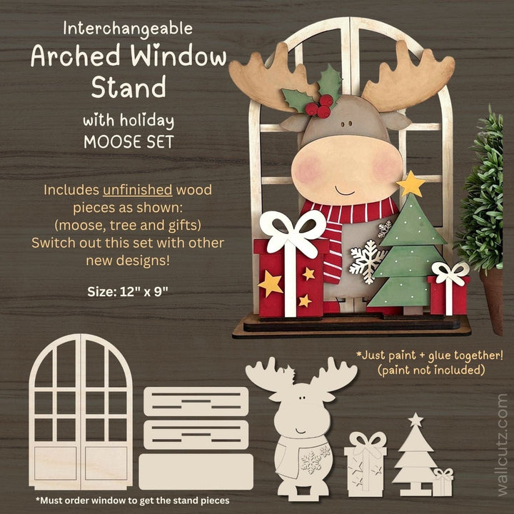 Christmas moose interchangeable arched window wood kit by WallCutz