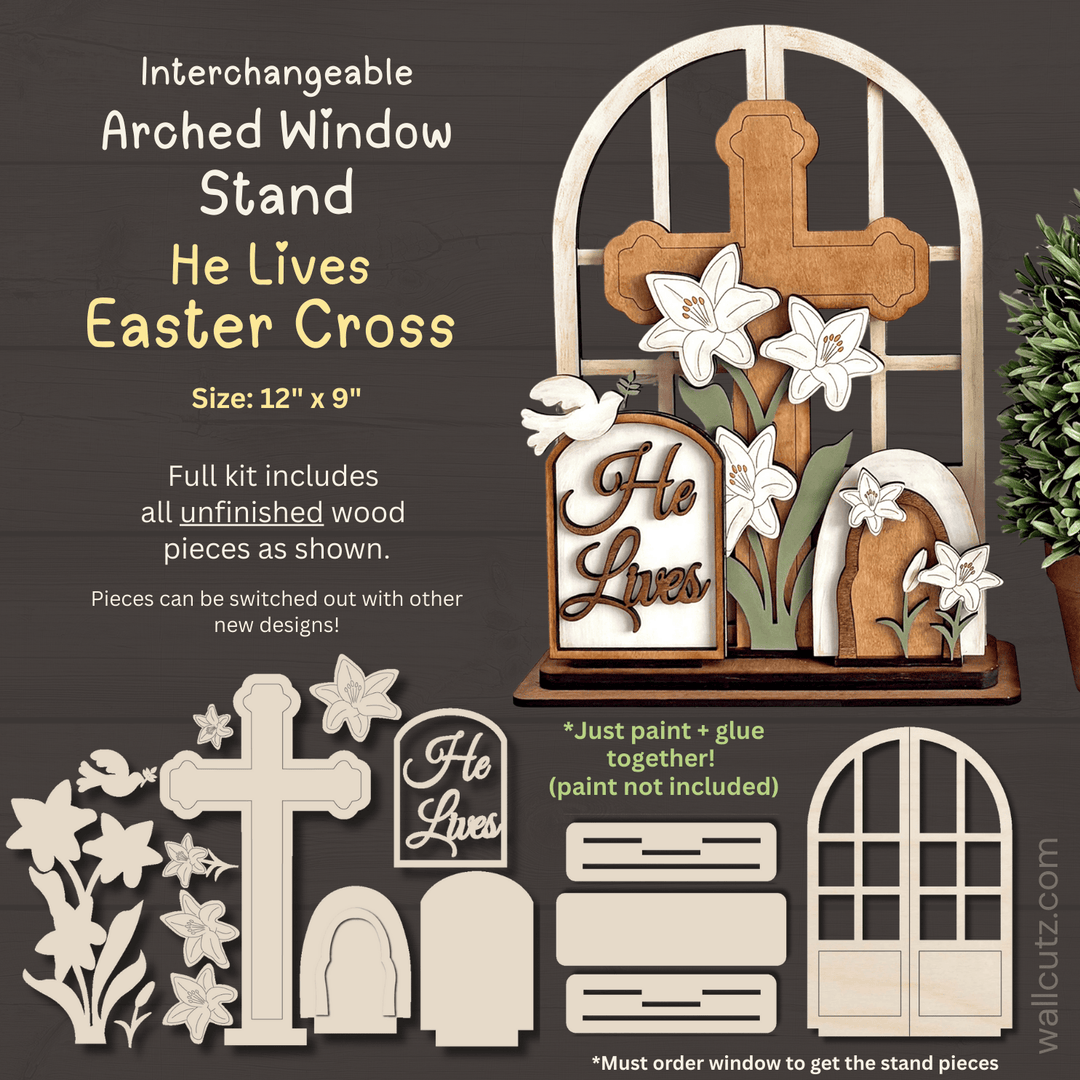 WallCutz  Interchangeable Arched Window / Easter Cross with Lillies Wood Kit