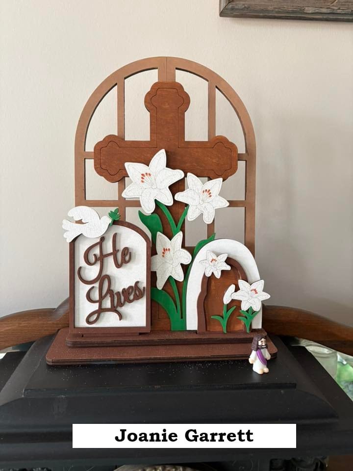 WallCutz  Interchangeable Arched Window / Easter Cross with Lillies Wood Kit