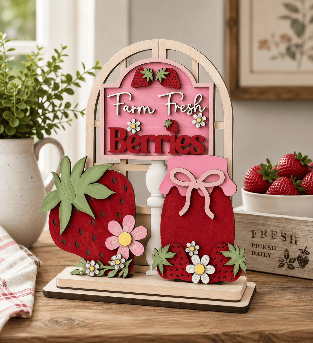 WallCutz  Interchangeable Arched Window / Farm Fresh Berries Wood Kit