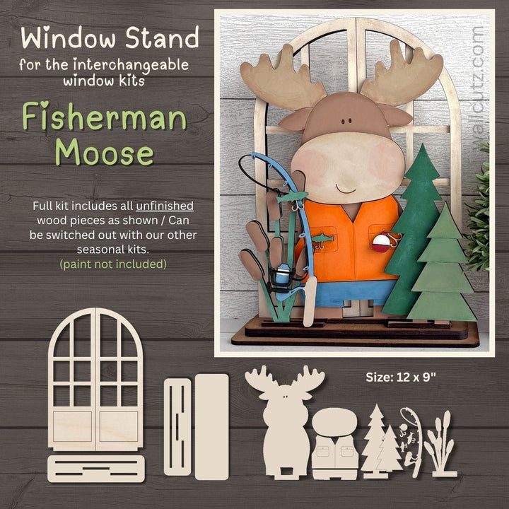 Fisherman moose interchangeable arched window wood kit by WallCutz