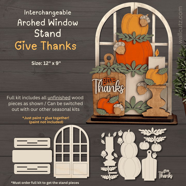 Give Thanks pumpkin stack interchangeable arched window wood kit by WallCutz