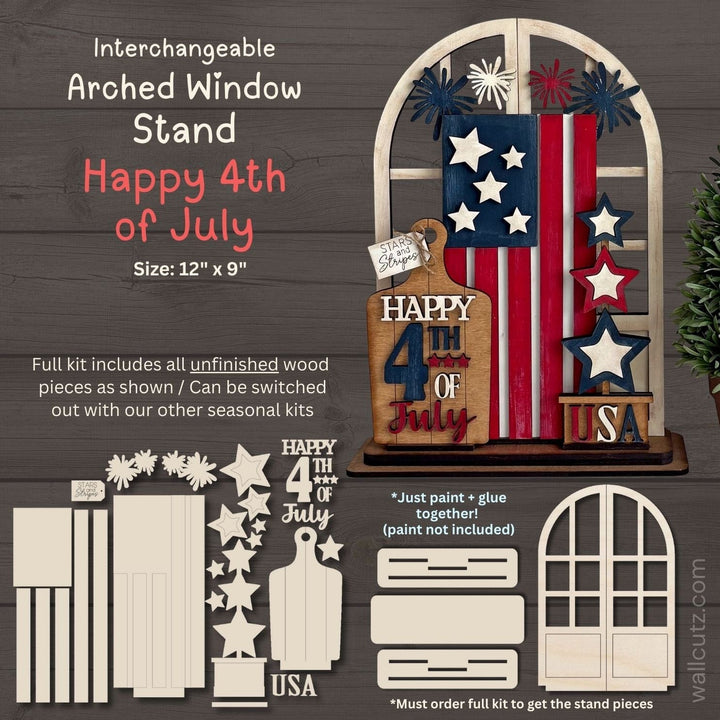 WallCutz  Interchangeable Arched Window / Happy Fourth of July Wood Kit