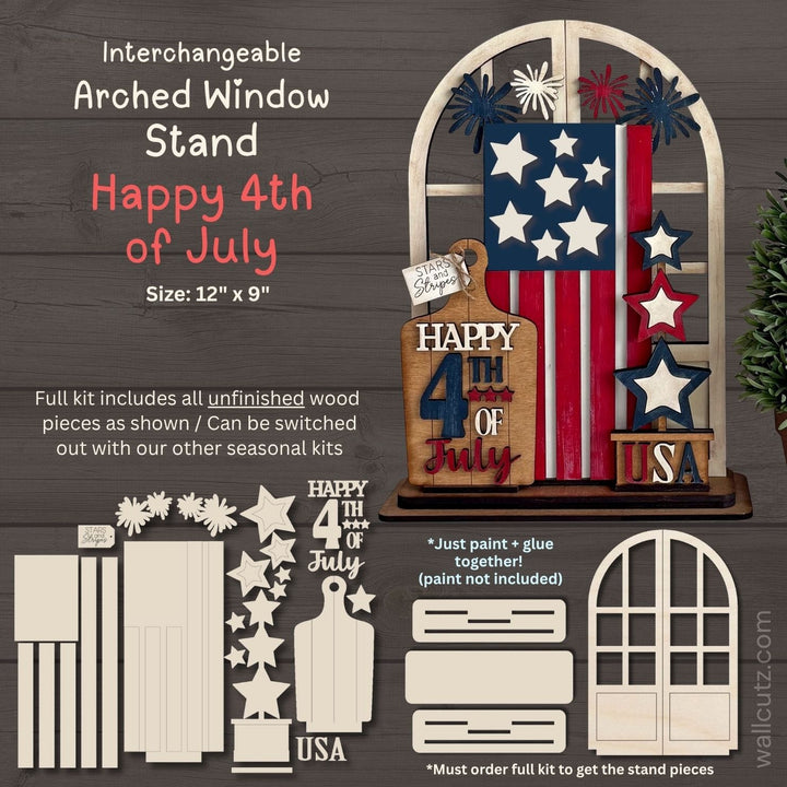 WallCutz  Interchangeable Arched Window / Happy Fourth of July Wood Kit