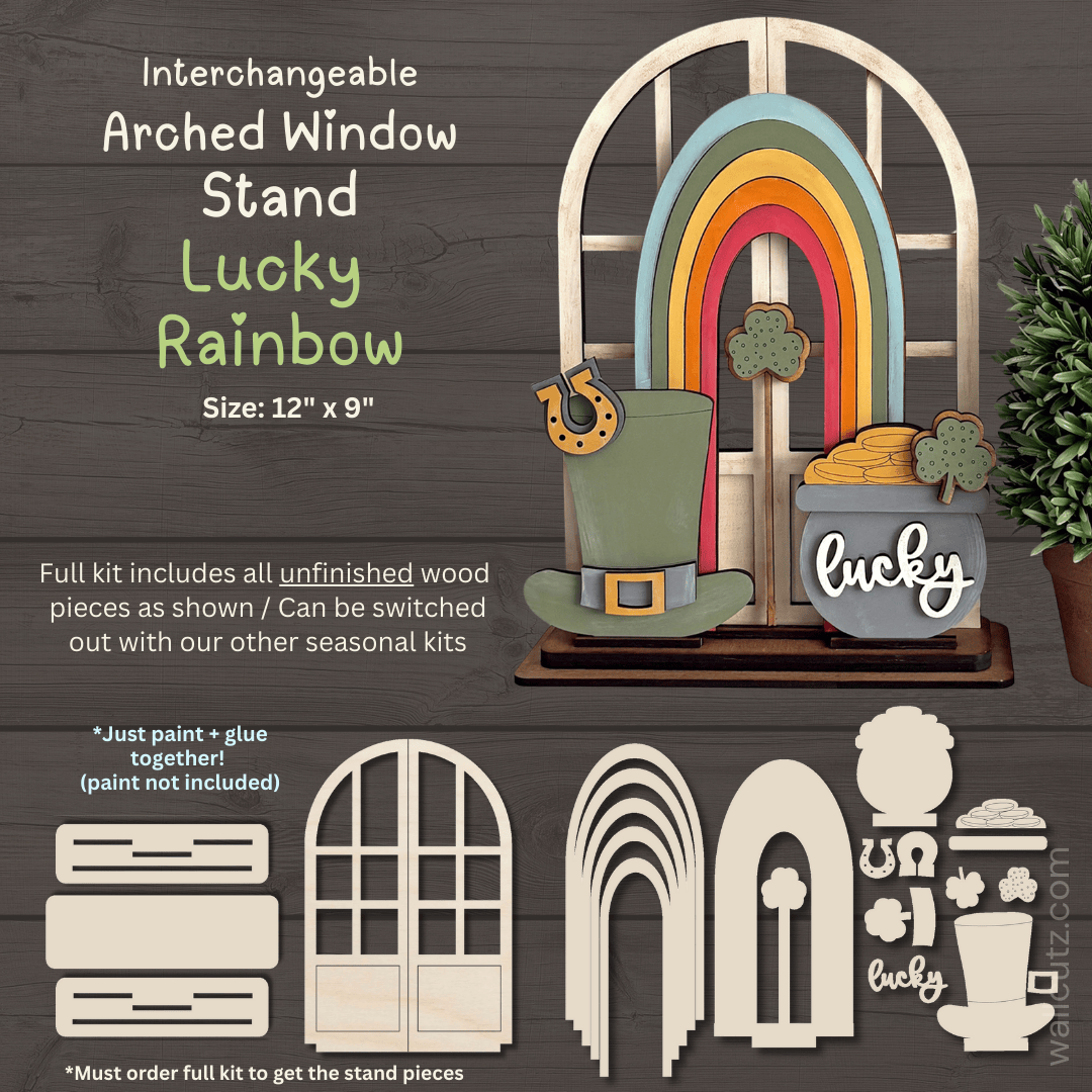 WallCutz  Interchangeable Arched Window / Lucky Rainbow St. Patricks Day Wood Kit