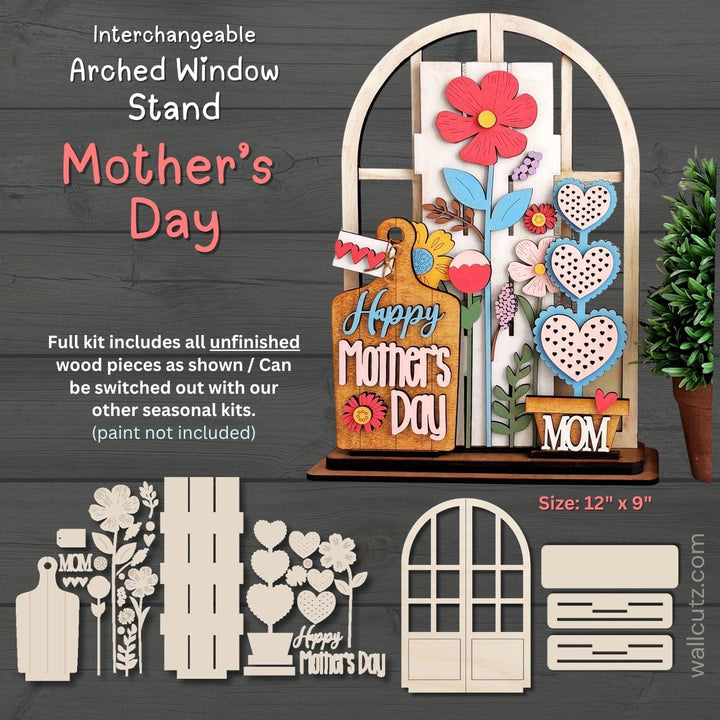 Mother's Day spring garden interchangeable arched window wood kit by WallCutz