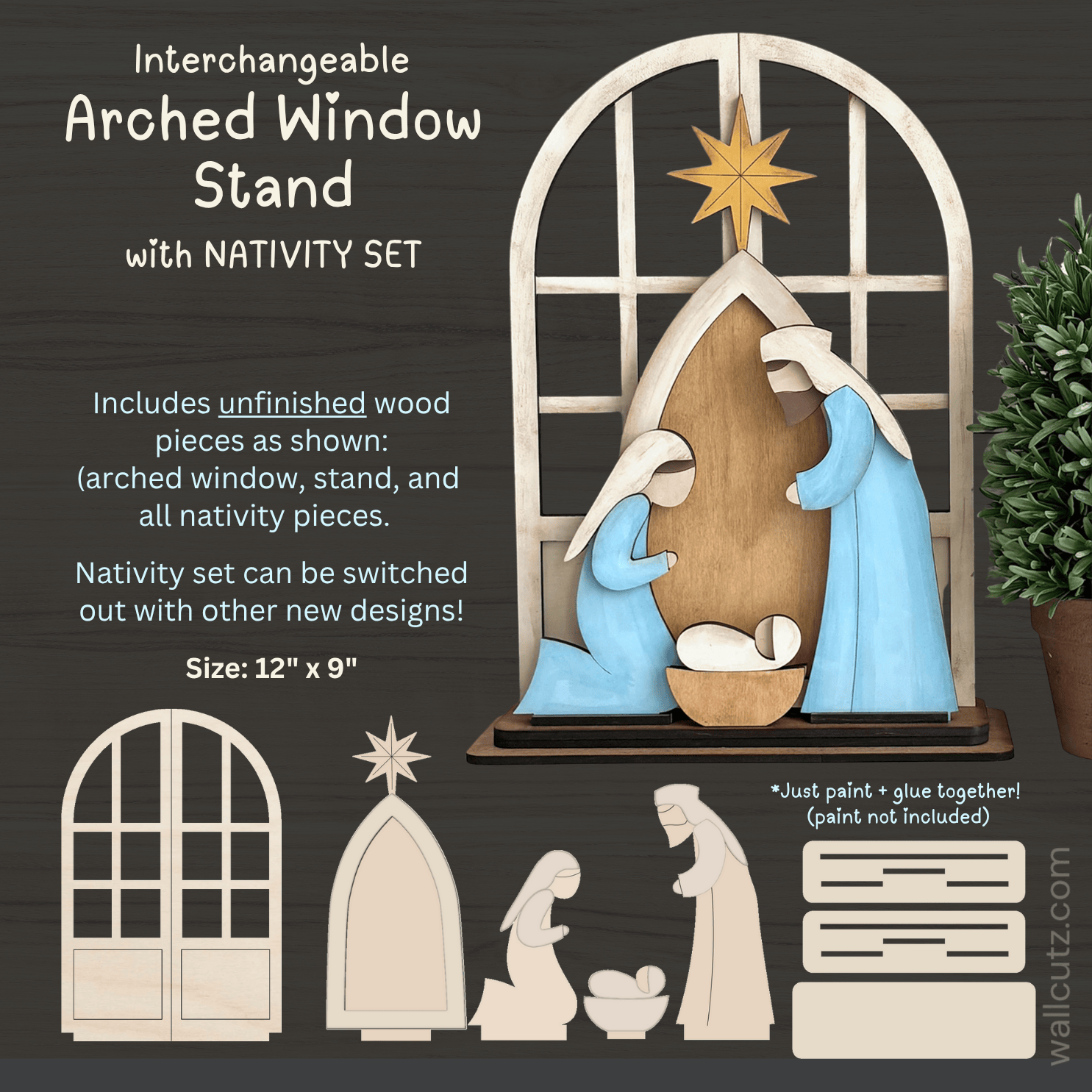 WallCutz  Interchangeable Arched Window / Nativity Shelf Sitter Wood Kit