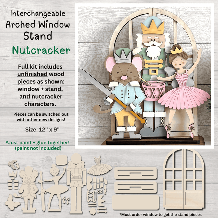 Christmas Nutcracker Ballet interchangeable arched window wood kit by WallCutz