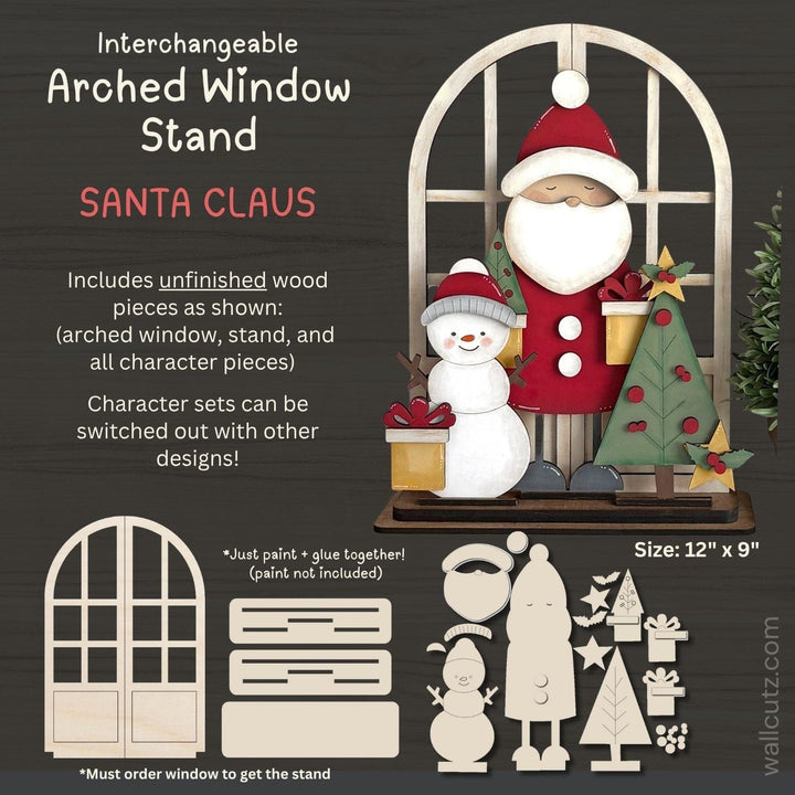 Santa and snowman Christmas interchangeable arched window wood kit by WallCutz
