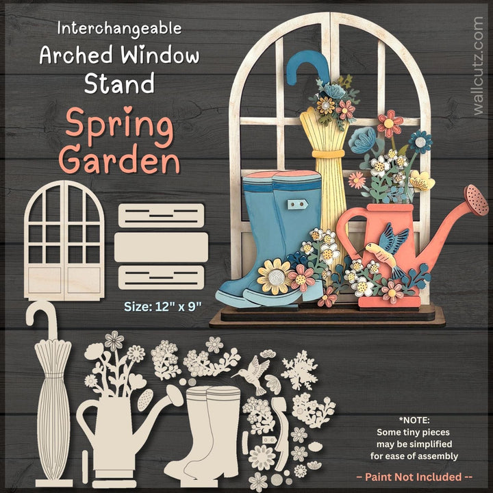 Spring garden umbrella interchangeable arched window wood kit by WallCutz