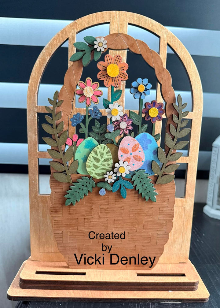 WallCutz  Interchangeable Arched Window / Spring Rabbit Friends with Easter Basket Wood Kit