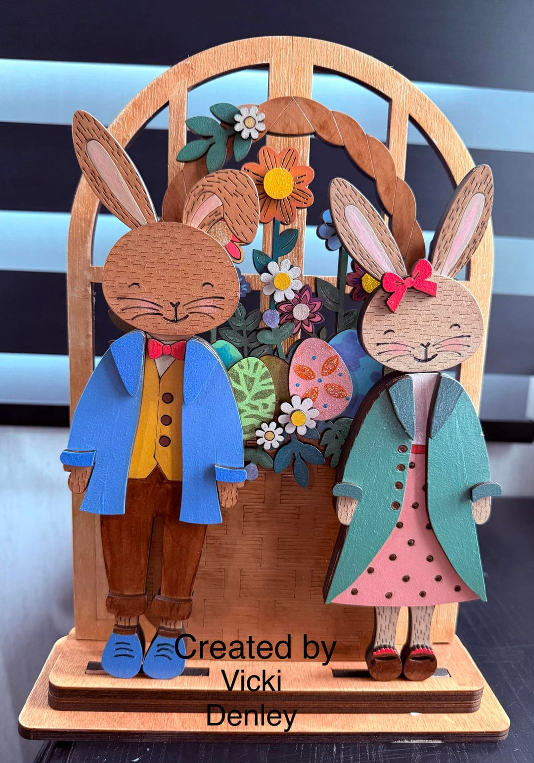 WallCutz  Interchangeable Arched Window / Spring Rabbit Friends with Easter Basket Wood Kit