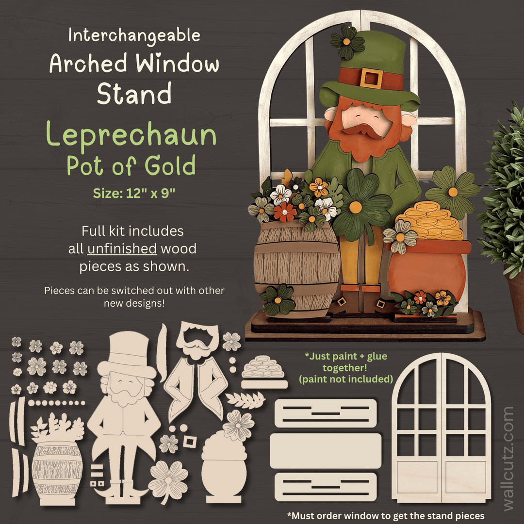 WallCutz  Interchangeable Arched Window / St. Patrick's Day Leprechaun Wood Kit
