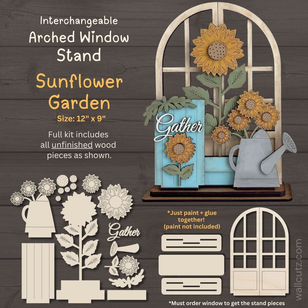 WallCutz  Interchangeable Arched Window / Sunflower Garden Wood Kit