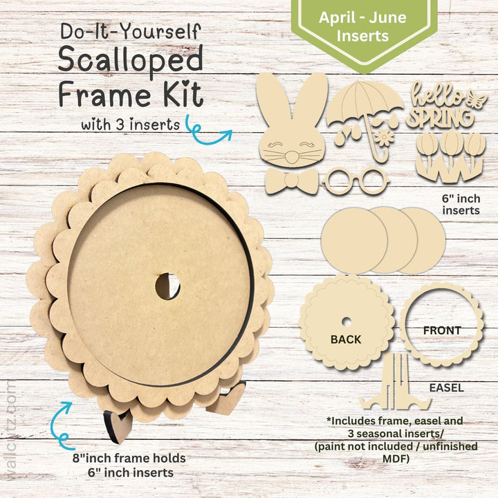 WallCutz  Interchangeable Scalloped Frame with 6 inch Inserts (Apr-June)-3-pack Wood Kit