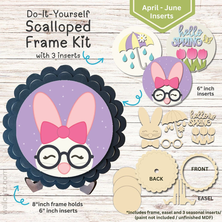 WallCutz  Interchangeable Scalloped Frame with 6 inch Inserts (Apr-June)-3-pack Wood Kit
