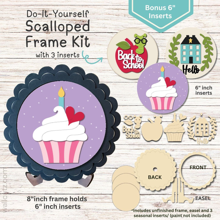 WallCutz  Interchangeable Scalloped Frame with 6 inch Inserts (BONUS pack) Wood Kit