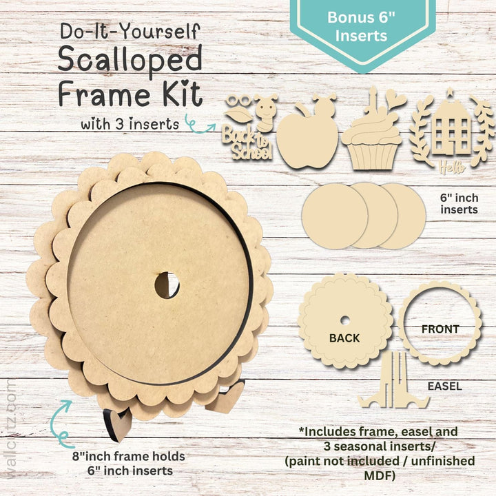 WallCutz  Interchangeable Scalloped Frame with 6 inch Inserts (BONUS pack) Wood Kit