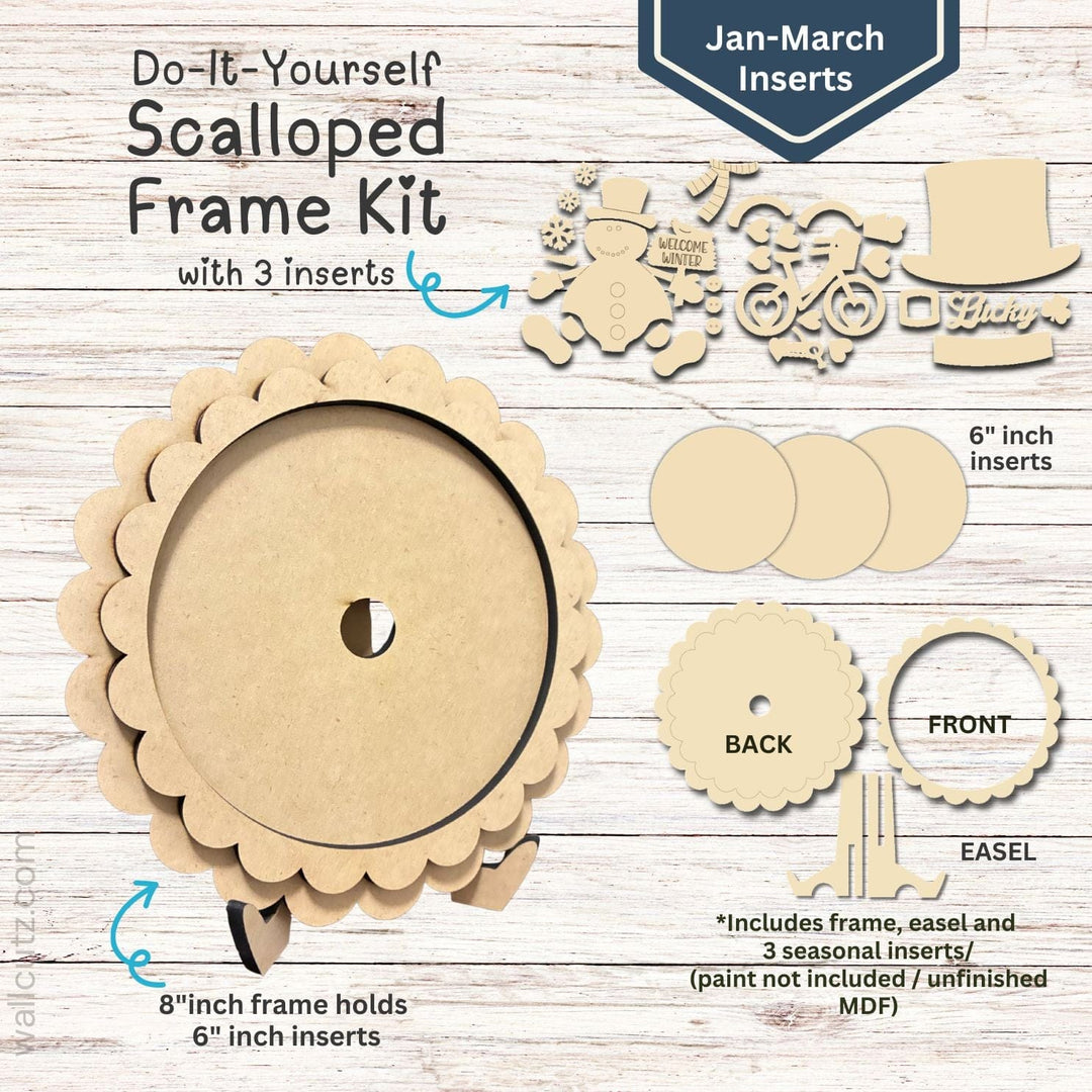 WallCutz  Interchangeable Scalloped Frame with 6 inch Inserts (Jan-March)-3pk Wood Kit