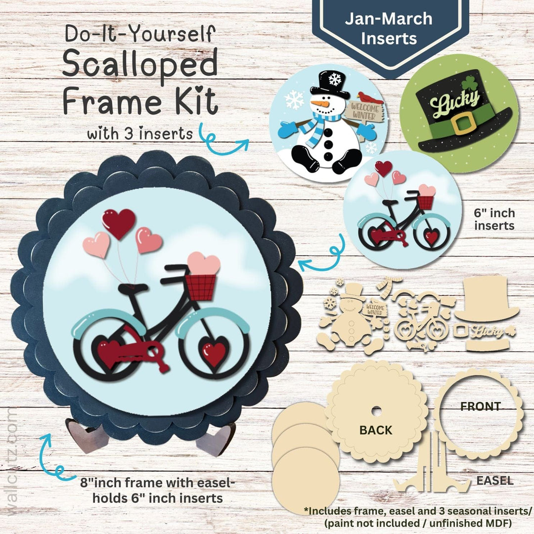 WallCutz  Interchangeable Scalloped Frame with 6 inch Inserts (Jan-March)-3pk Wood Kit