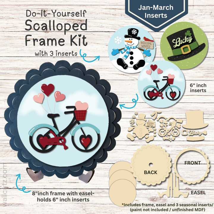 WallCutz  Interchangeable Scalloped Frame with 6 inch Inserts (Jan-March)-3pk Wood Kit