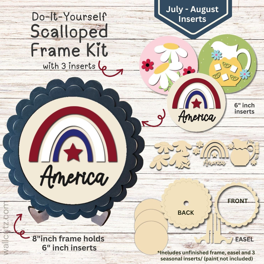 WallCutz  Interchangeable Scalloped Frame with 6 inch Inserts (JUL-AUG)-3pk Wood Kit