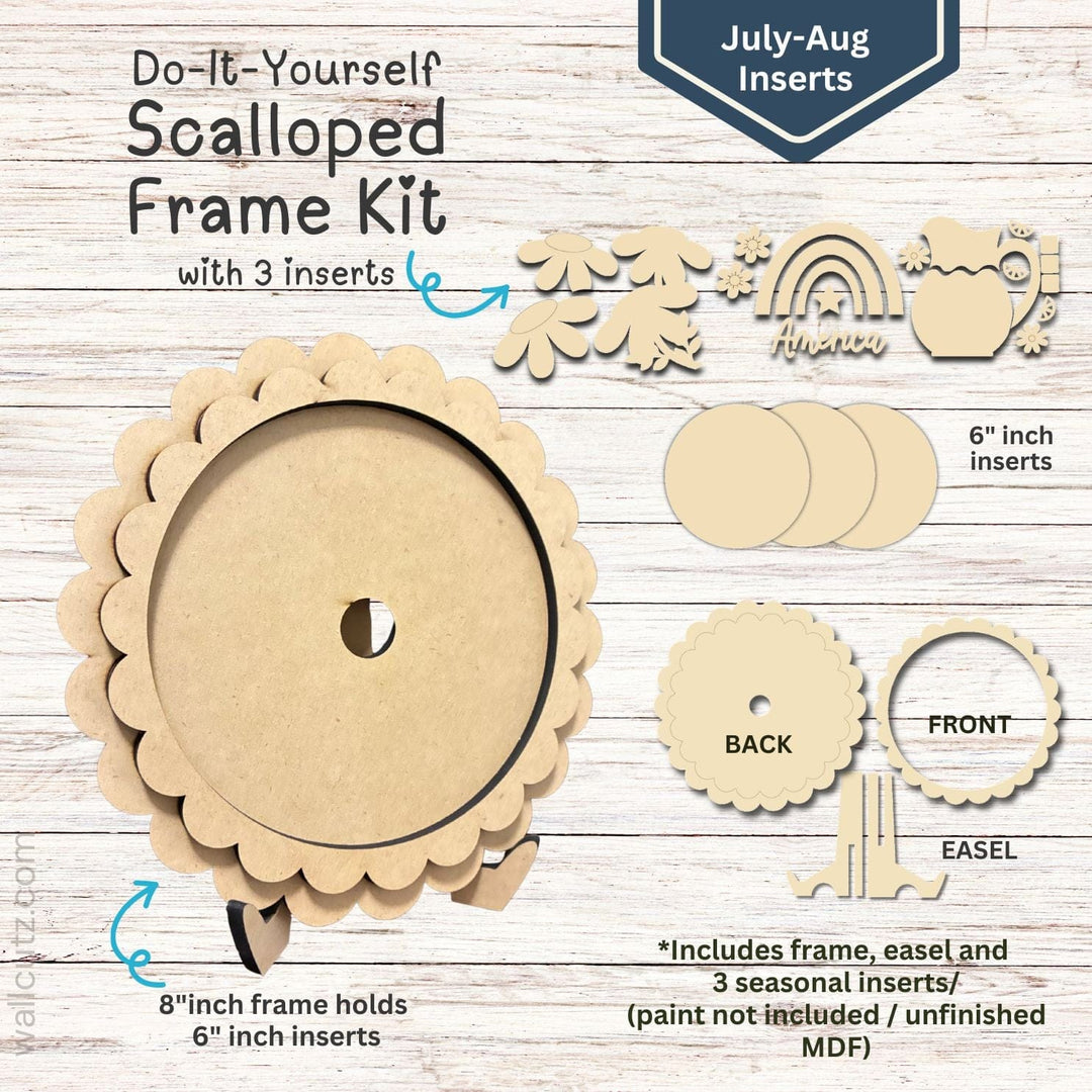 WallCutz  Interchangeable Scalloped Frame with 6 inch Inserts (JUL-AUG)-3pk Wood Kit