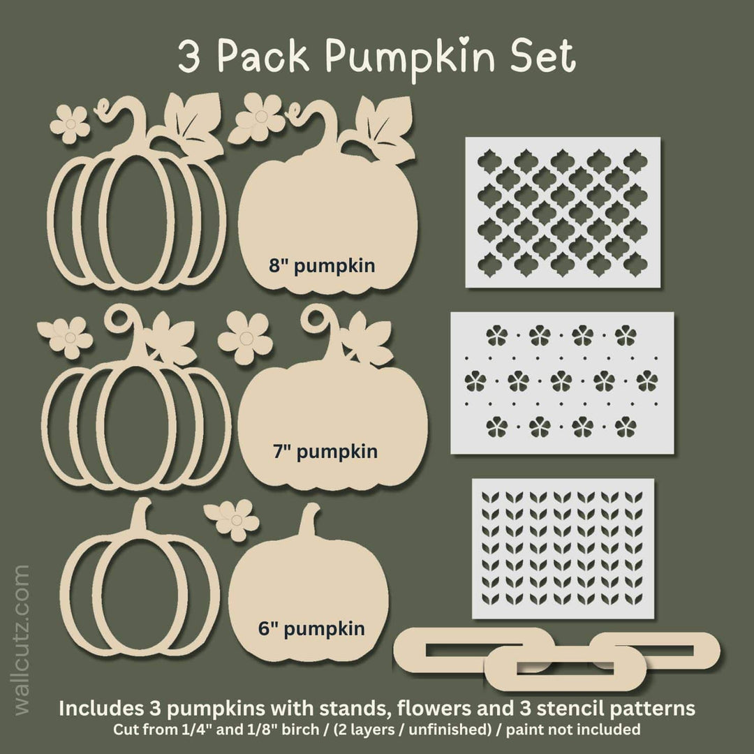 WallCutz  Layered Pumpkins with Stencils (3 pack) / August Project Wood Kit