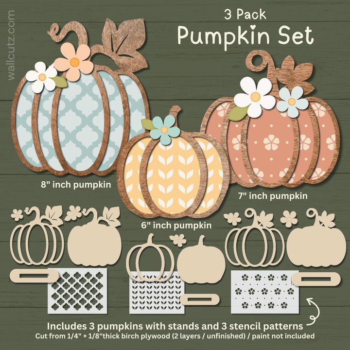 WallCutz  Layered Pumpkins with Stencils (3 pack) / August Project Wood Kit