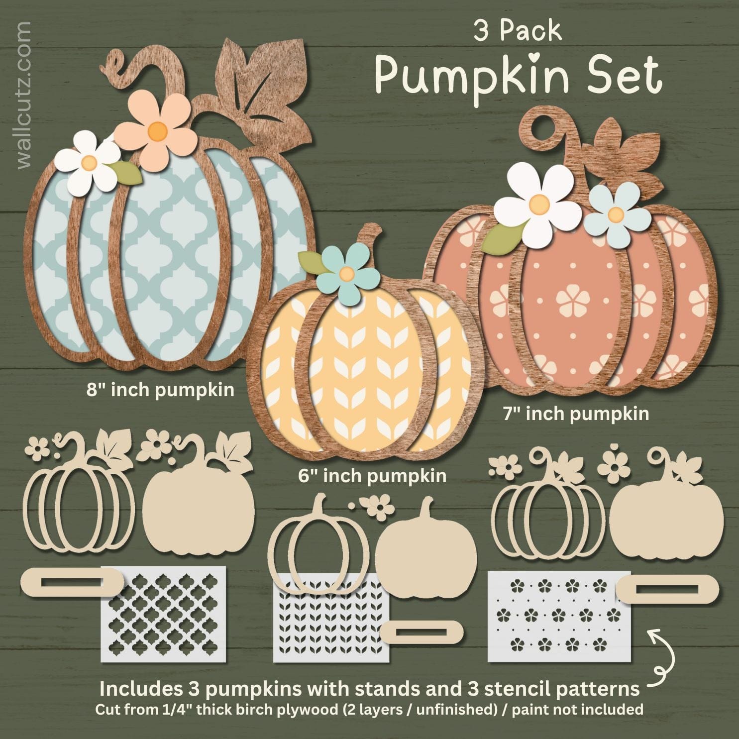 WallCutz  Layered Pumpkins with Stencils (3 pack) Wood Kit