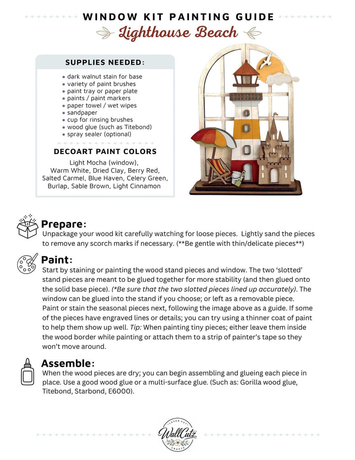 Lighthouse at the beach wood kit displayed in the WallCutz interchangeable window stand