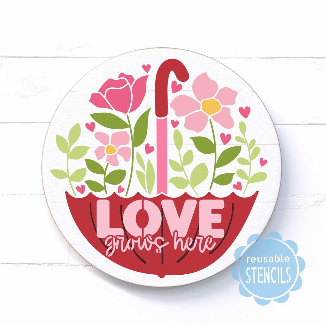 WallCutz  Love Grows Here with Umbrella / Reusable Stencil Stencil