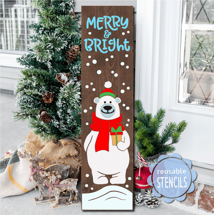WallCutz  Merry & Bright Polar Bear / Reusable Stencil Stencil