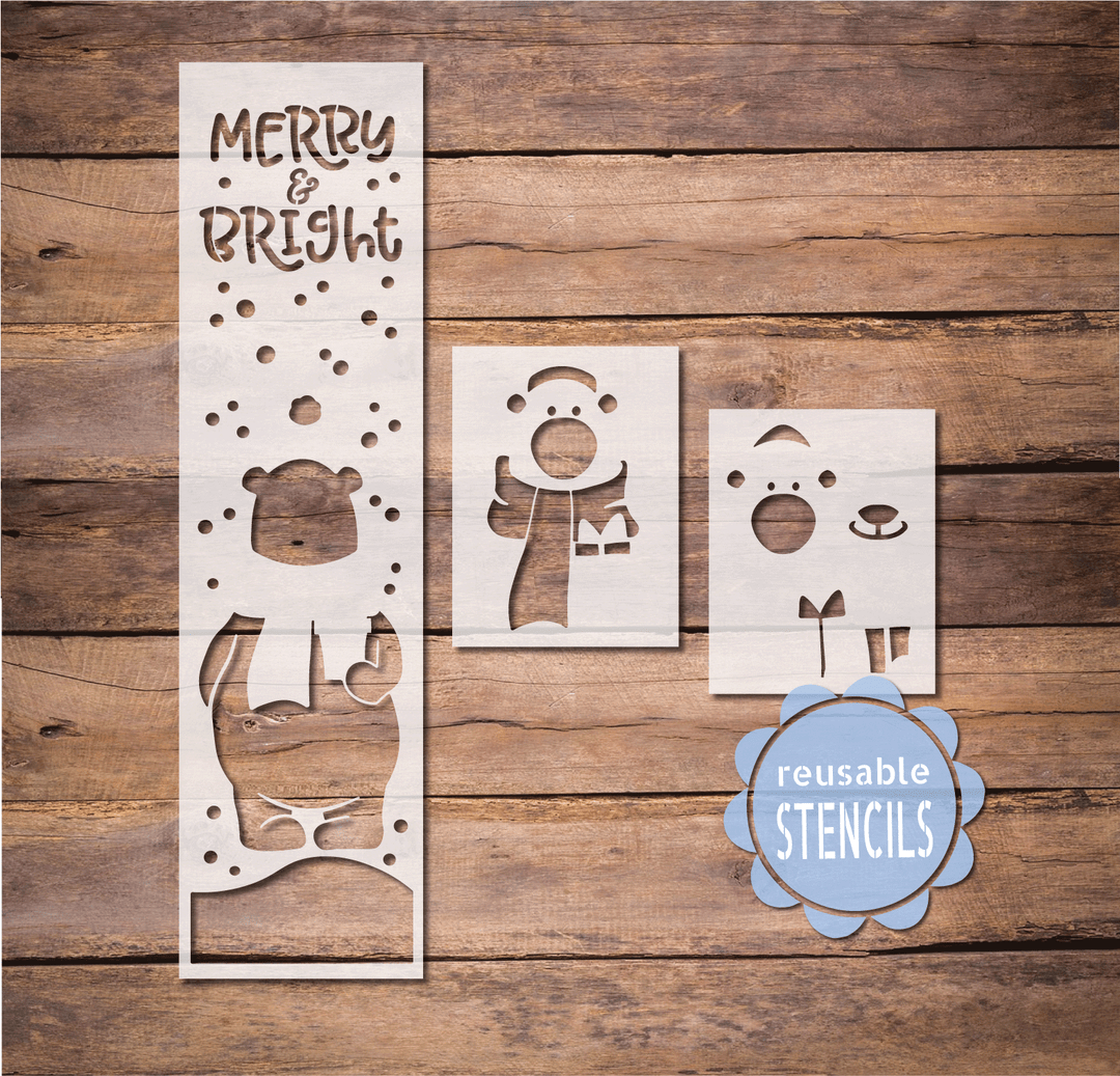 WallCutz  Merry & Bright Polar Bear / Reusable Stencil Stencil