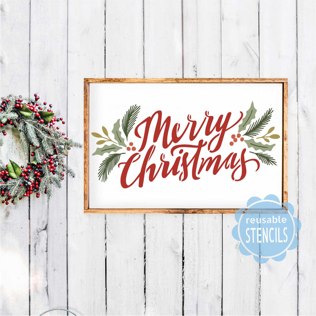 WallCutz  Merry Christmas Stencil / Pine Border Stencil