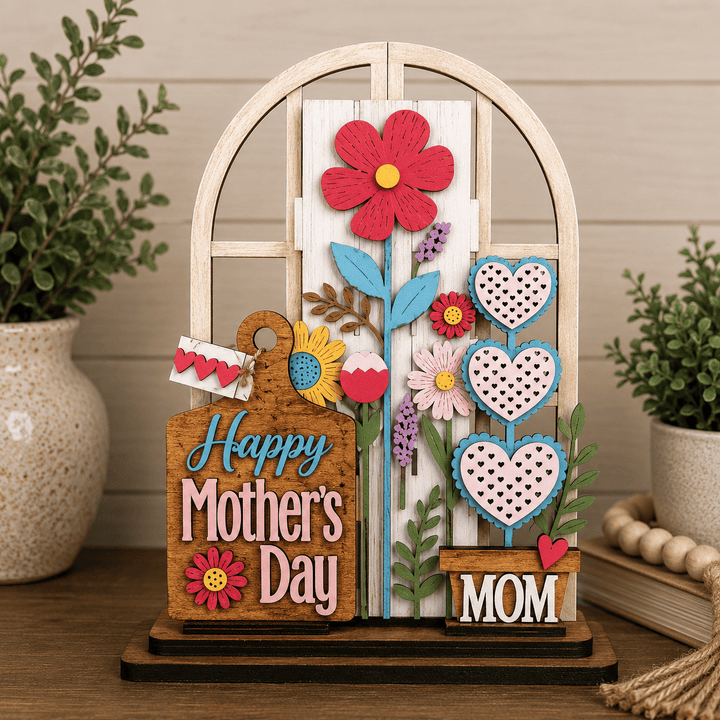 Mother's Day spring garden scene assembled in the WallCutz interchangeable window kit