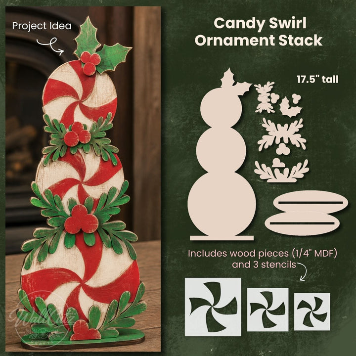 Candy Swirl Ornament Stack / Wood + Stencil Set (C)