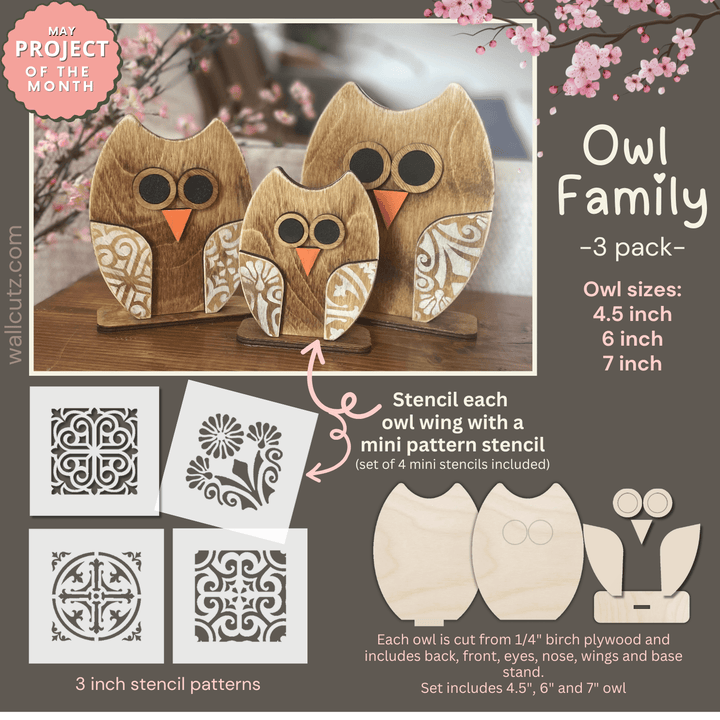 WallCutz  Owl Family / Project of the Month Wood Kit