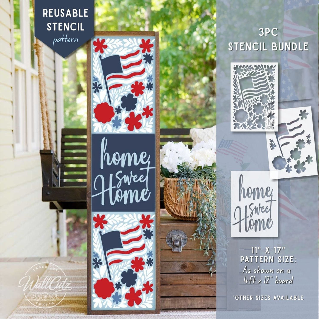 Floral Flag Pattern Home Sweet Home - Porch Leaner Stencil