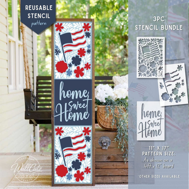 Floral Flag Pattern Home Sweet Home - Porch Leaner Stencil